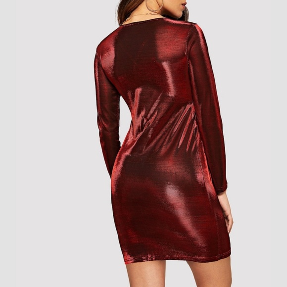 HP - Metallic Ruby Red Twist Front Party Dress - Picture 3 of 8